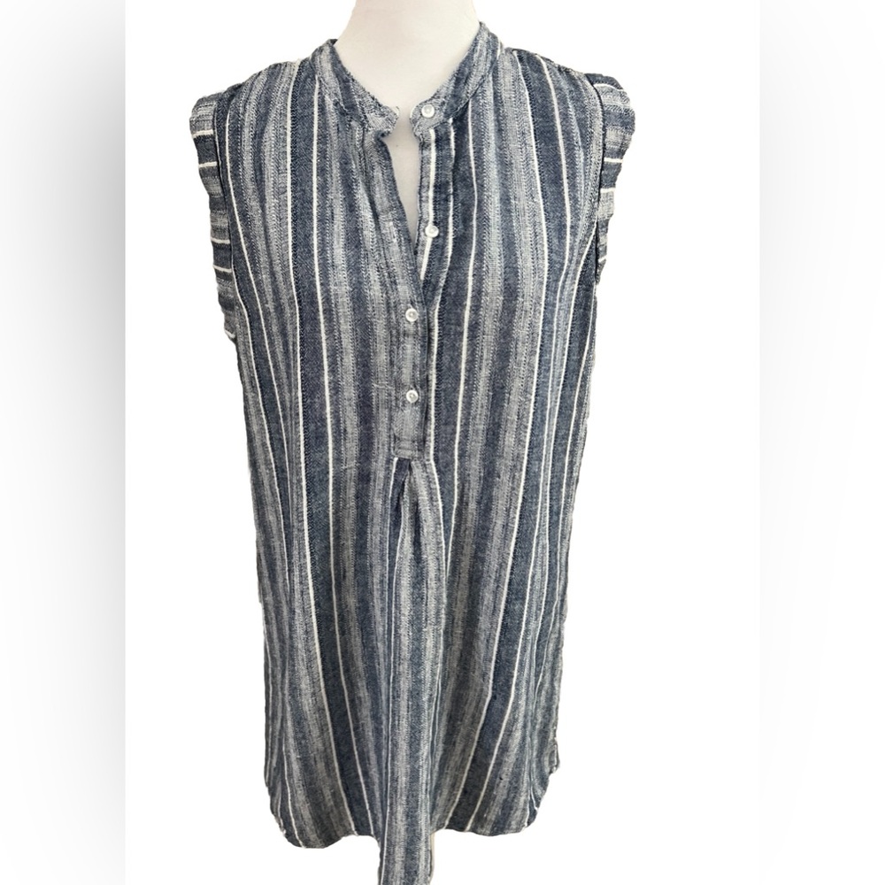 CLOTH & STONE Anthropologie Blue & White Striped Linen Sleeveless Mini Dress Med